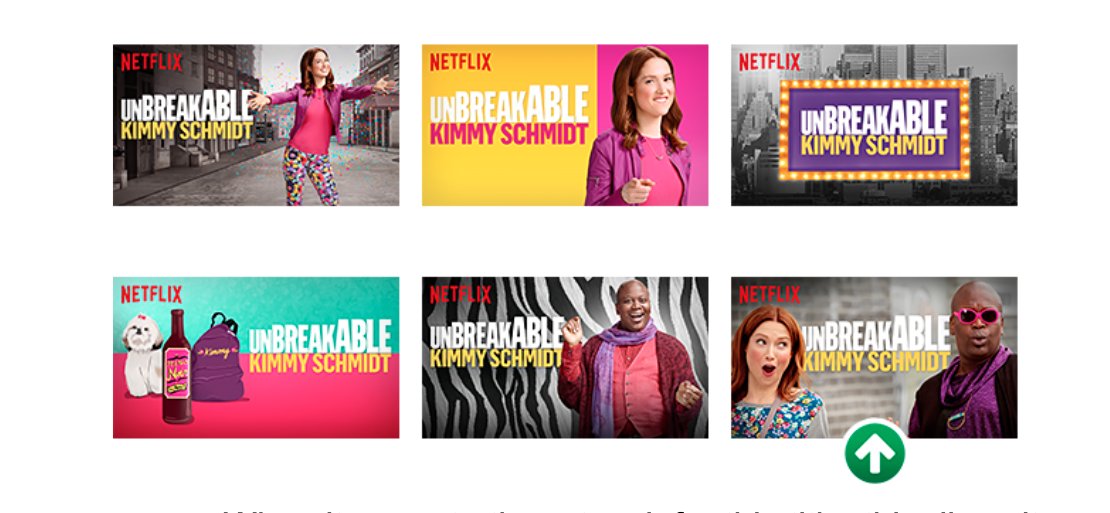 6/ The next step is "Image Ranking", which chooses the best thumbnails (most likely to be clicked).Winning traits include: Expressive faces Main characters Brightness For "Unbreakable Kimmy Schmidt", Netflix research showed the bottom right frame as the "winner".