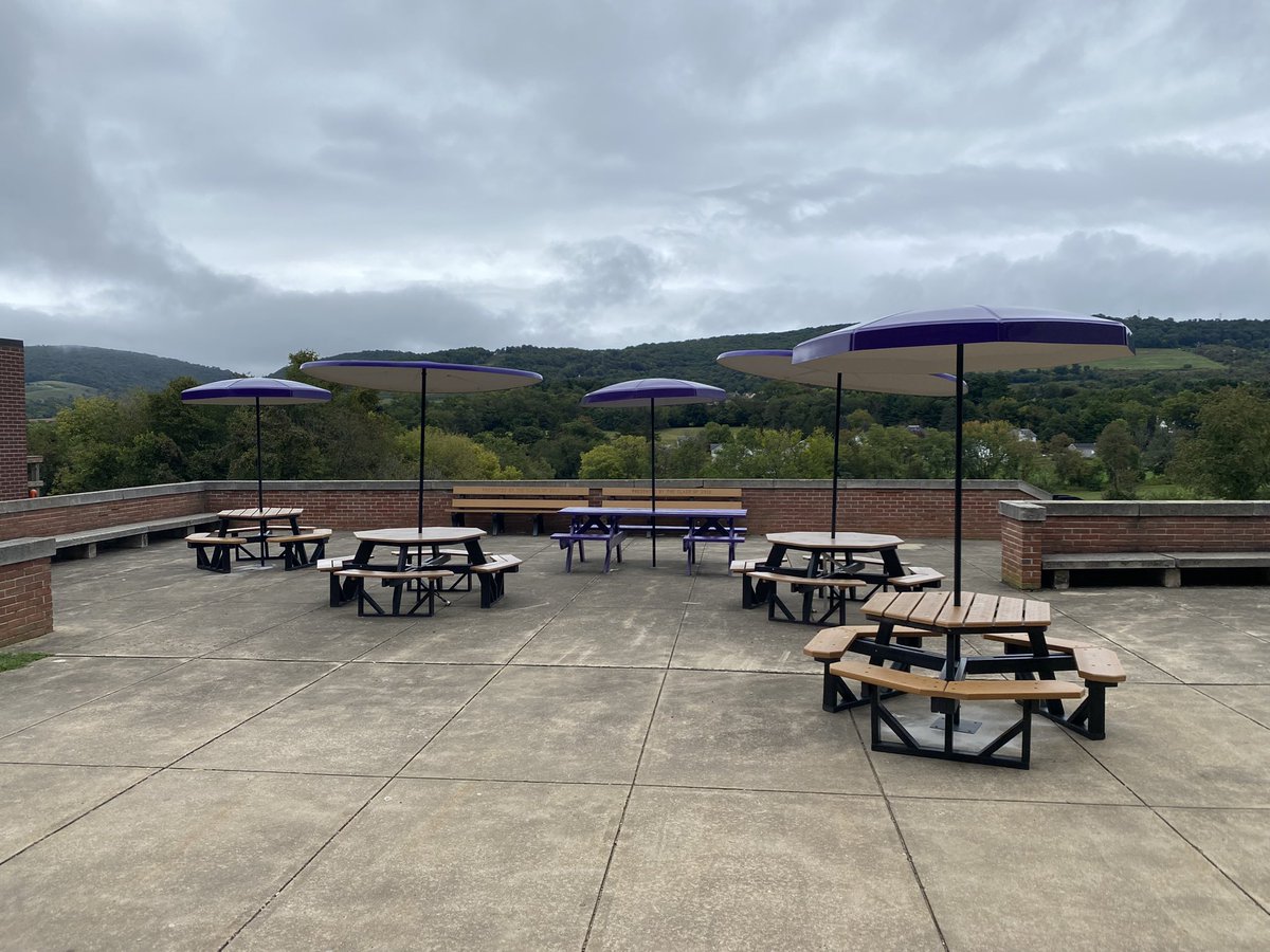 Two new umbrellas and tables are up for outdoor dining. Thank you class of 2021. #wcpsmd