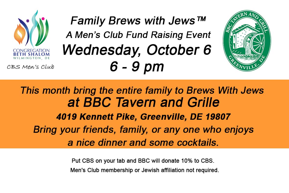 cbswilmde's tweet photo. Don't forget about Family Brews with Jews tonight!! 
Where?  BBC Tavern and Grille
When?   6-9pm https://t.co/GUlT5wItsY