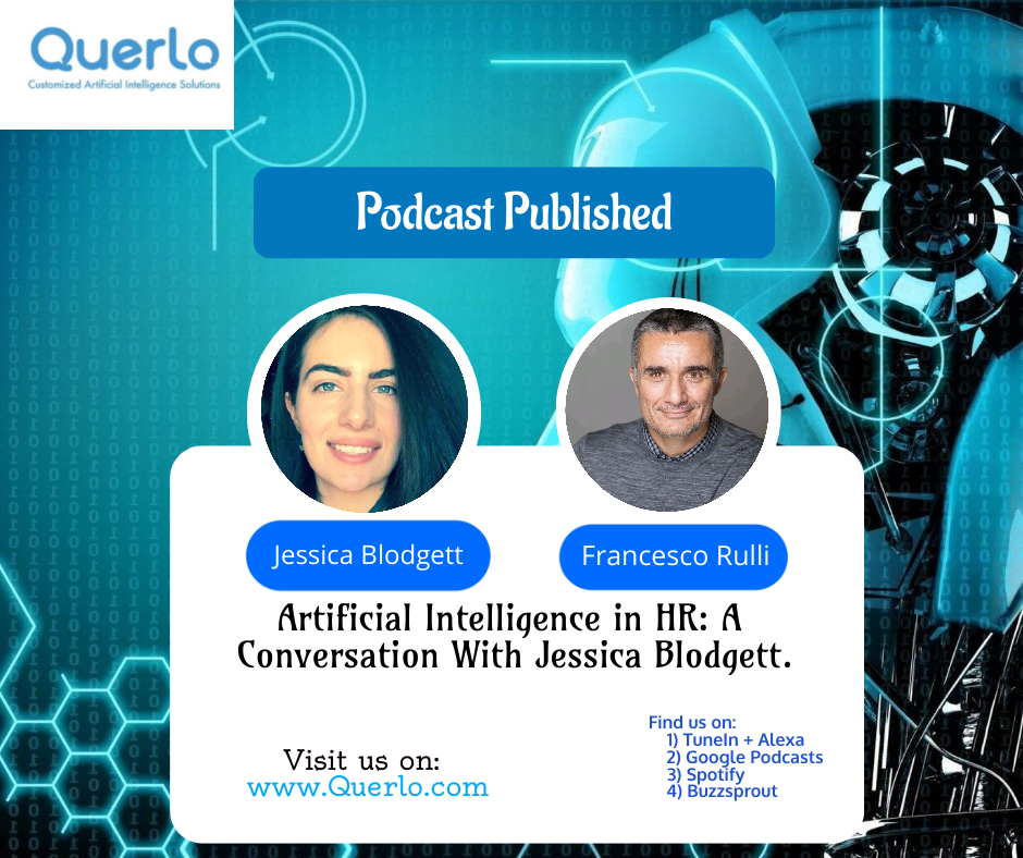 QuerloAI's tweet photo. Podcast Published:

@jessicablodgett , Global people &amp; culture manager- @NewYorkUniv shares her perspective to @rullifrancesco, CEO of @QuerloAI about the role of AI.

Google Podcast: https://t.co/qscJrXKljX
TuneIn + Alexa: https://t.co/79gQaNBVdR
Spotify: https://t.co/nMaJuX5hHT https://t.co/W42z1Z7mh7