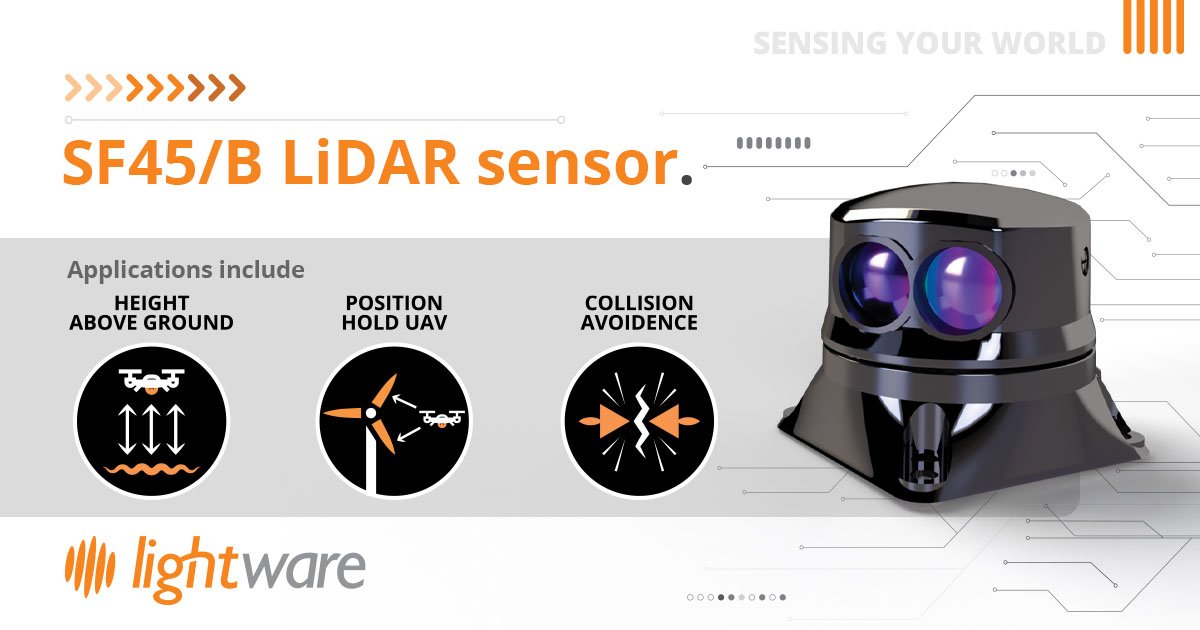 LightwareL's tweet image. The SF45/B is a small, lightweight scanning microLiDAR™ sensor. zcu.io/d4ic Ideal for object detect and avoid by small autonomous vehicles, the horizontal field of view is adjustable to 320 degrees - to suit the application.  #SF45 #microlidar #detectandavoid