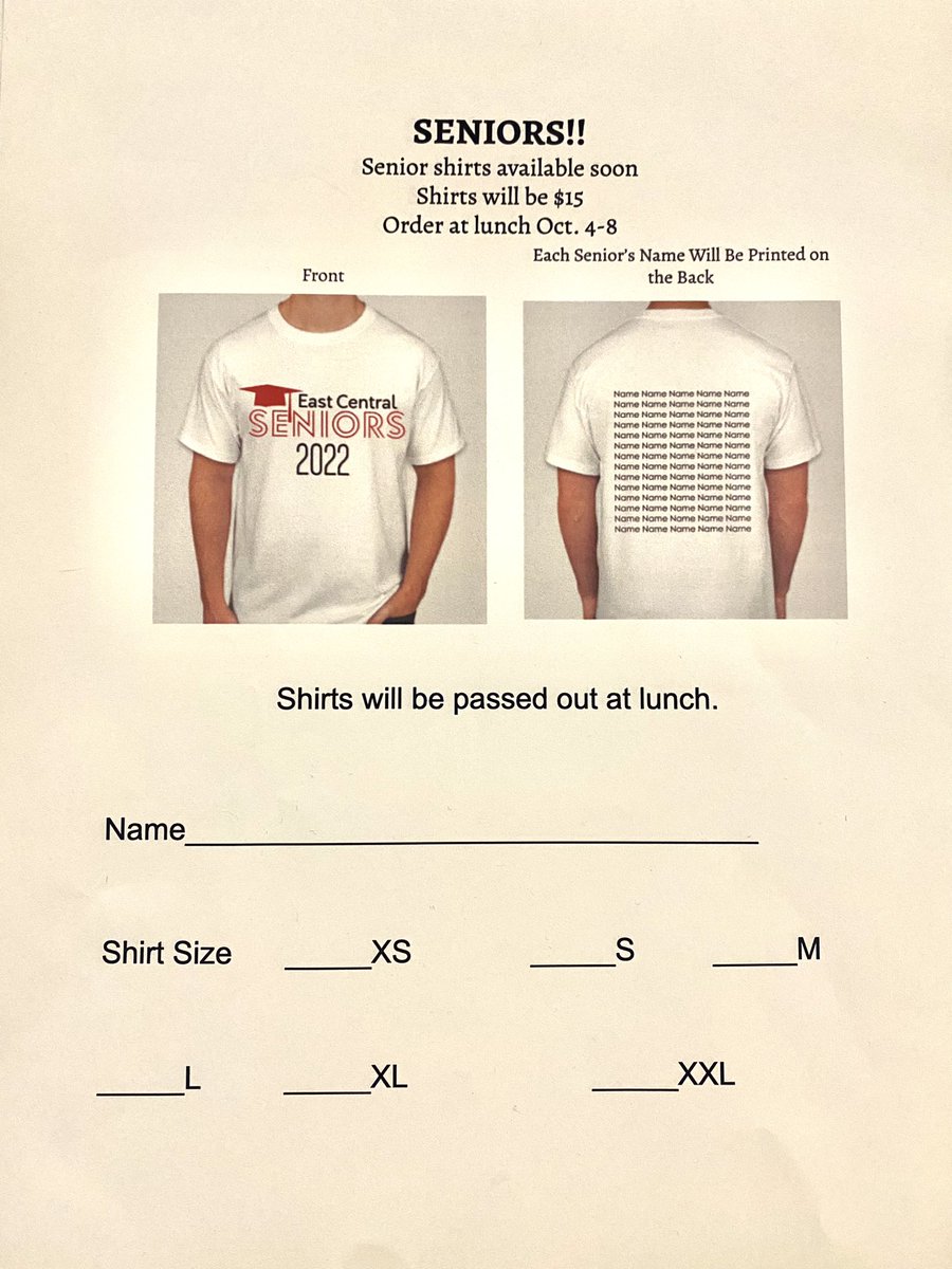ECHSGraduation's tweet image. ATTENTION SENIORS!! Buy your t-shirts now, the deadline is Friday, October 8!