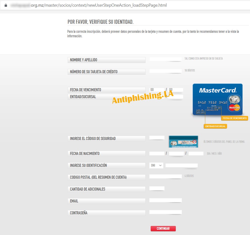AntiPhishing_La's tweet image. CUIDADO: nuevo #phishing de @MastercardArg alojado en sitio vulnerado. Roba credenciales de acceso, datos personales y de la tarjeta.