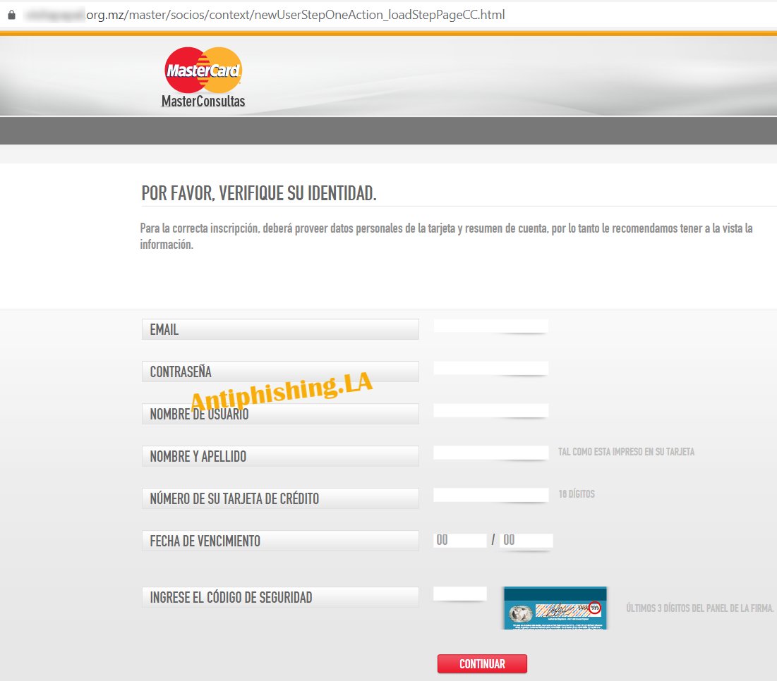 AntiPhishing_La's tweet image. CUIDADO: nuevo #phishing de @MastercardArg alojado en sitio vulnerado. Roba credenciales de acceso, datos personales y de la tarjeta.