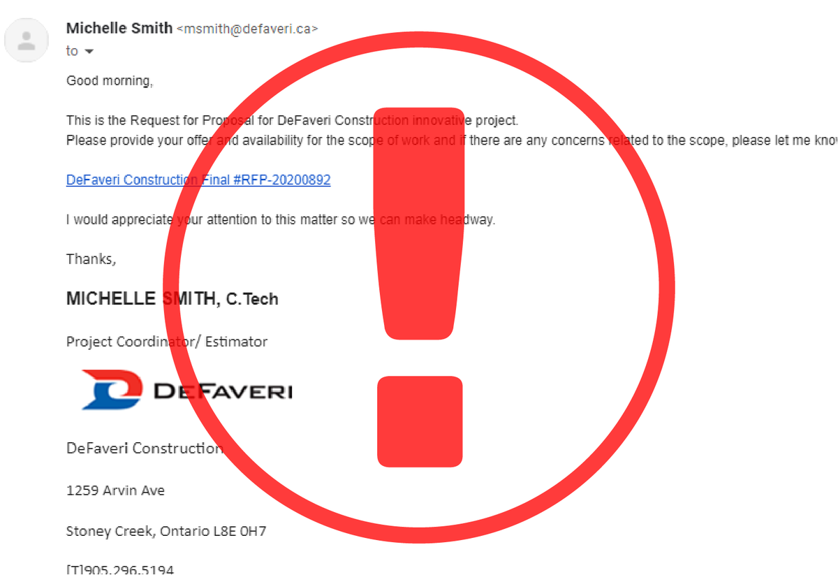 ComPeters_Inc's tweet photo. ⛔️ WARNING ⚠️ 

If you get this email it is not legit! Some of our staff received it this morning but were thankfully alert to the scam!

Stay vigilant 👀 

#competers #utilocate #uexcavate #phishing #scam #email #phishingattack #phishingscam https://t.co/NdjcFzLHPI