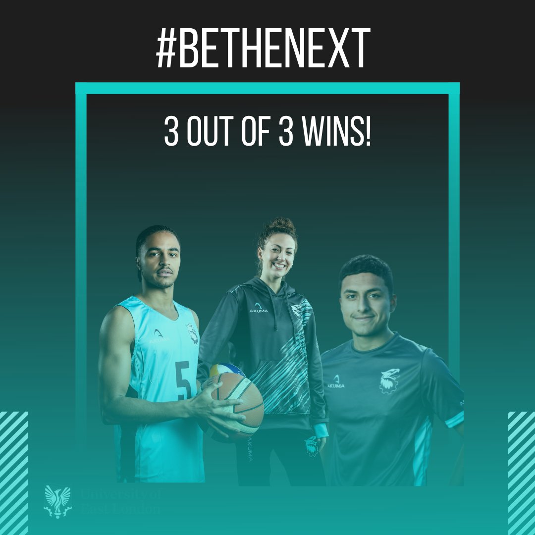 EastLDN_Sport's tweet photo. Congratulations to all three of our @UEL_News teams today with their wins in @BUCSsport 

Football Men's 1-0 @UniofReading 
Volleyball Women's 3-0 @UniofBath 
Basketball Men's 92-79 @UWEBristol https://t.co/qW6hXzI7q1