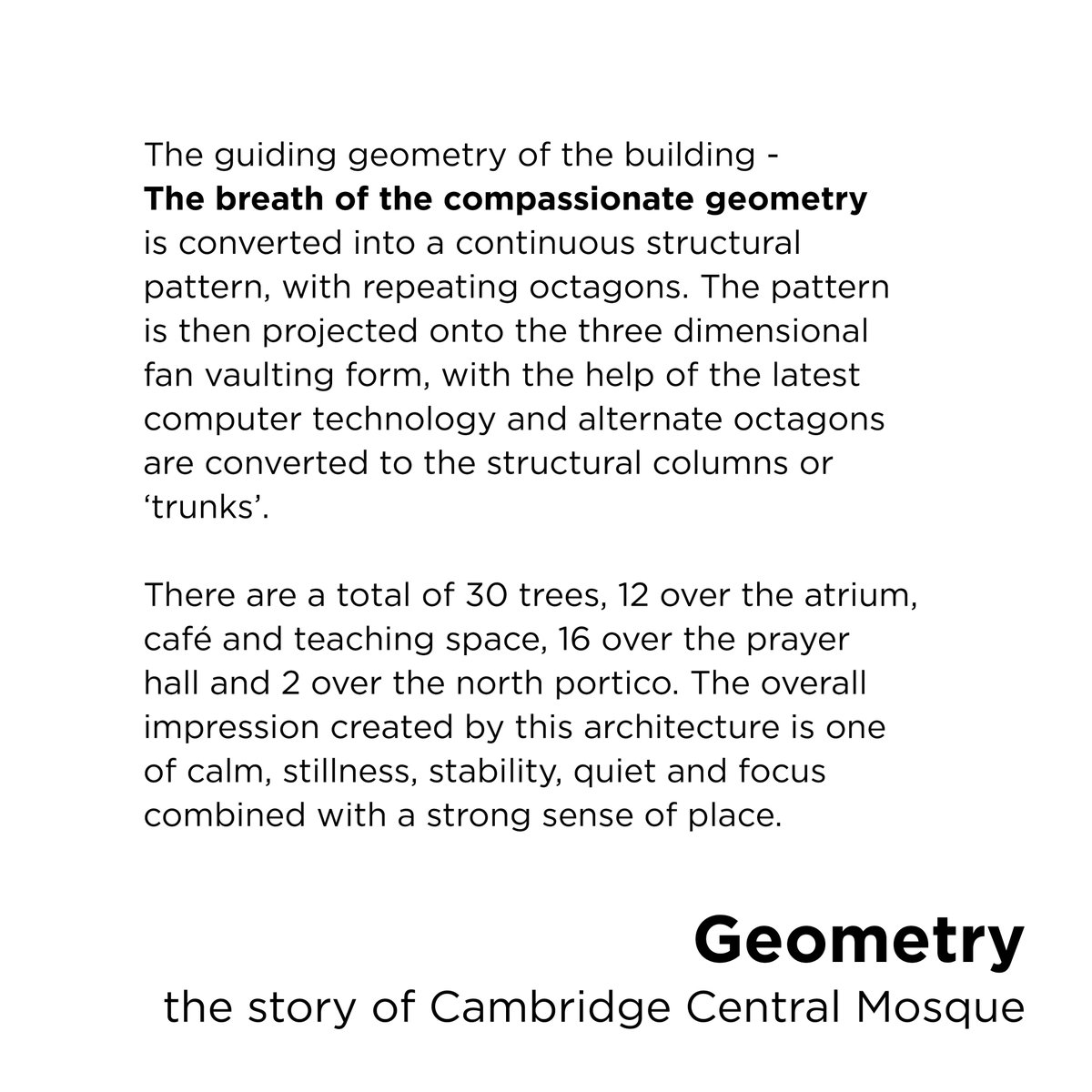 MarksBarfield's tweet photo. The story of Cambridge Central Mosque – Geometry
The guiding geometry for the building -‘The breath of the compassionate pattern’, is based on octagons and symbolises the rhythm of life.
#8days #StirlingPrize 14 Oct 2021
#SustainableArchitecture #BritishMosque #ArchitectureAward https://t.co/OZMnCM3eSc
