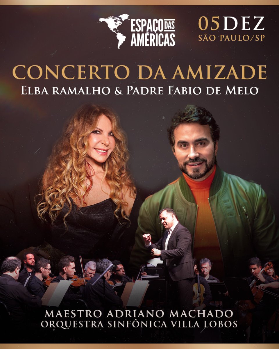 elbaramalho's tweet photo. Uma noite inesquecível vem aí! #ConcertoDaAmizade comigo, @pefabiodemelo &amp; @MaestroAdrianoM + Orquestra Sinfônica Villa Lobos no Espaço das Américas, dia 5/Dez! 🎶 Ingressos à venda no @eventimbrasil! 🎼🎻 https://t.co/rIOv78tYXC https://t.co/W9RZpuyFwK