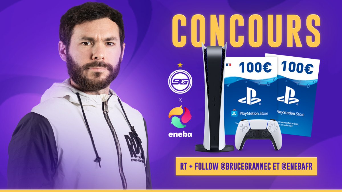 BruceGrannec's tweet image. Avec @EnebaFR, on vous fait gagner une PS5 Digital ainsi que 200€ de cartes PSN !  😉

Pour participer 👇

✅ RT ce tweet
🔄 Follow @ENEBAFR &amp;amp; @BruceGrannec  
➡️ Pour augmenter vos chances de gagner: gleam.io/3E5Js/concours…