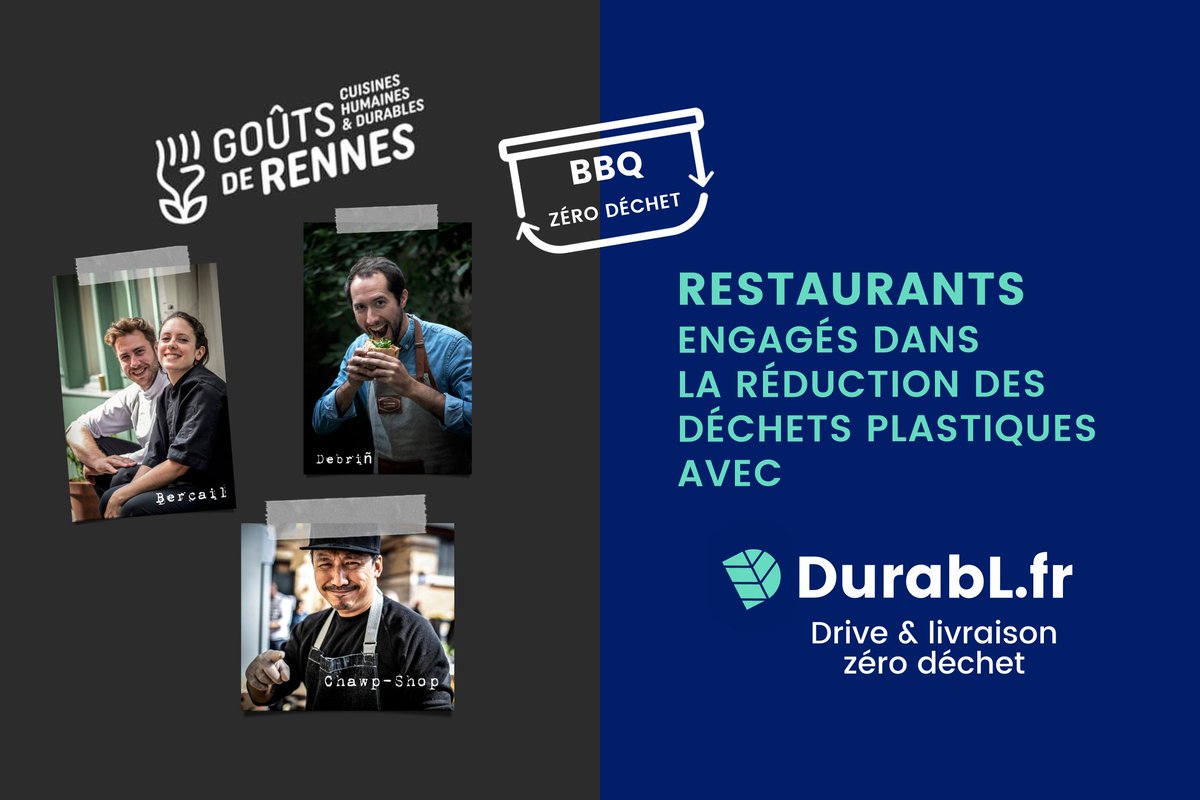 DurabL_rennes's tweet photo. L'équipe DurabL sera présente au BBQ zéro déchet du festival Goûts de Rennes ce samedi 9/10. Nous découvrirons les délicieuses créations des chef.fe.s @Chawpshop @Bercail et @Debrin que nous accompagnons dans la réduction des déchets plastiques ! 🌱 https://t.co/Pwx39LvWw7