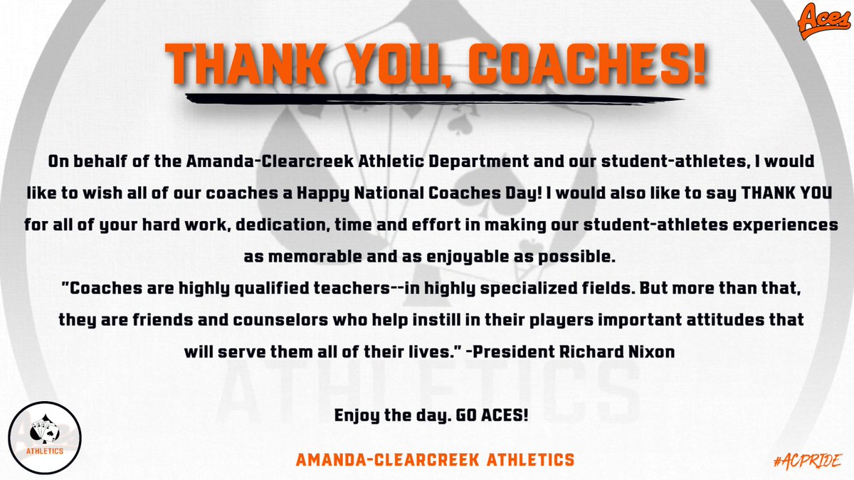 AC_Athletics1's tweet photo. Thank You, AC Coaches!♠️

@AC_Boys_Soccer @AC_GirlsSoccer1 @CoachDaulton @Langermeier2 @JGrubb_ @Basketball1Aces @acacesbaseball @softball_ac @AC_AT_1 @AC_Wrestling1 @AC_VOLLEYBALL1 @CassleyJustin https://t.co/LASqeixaxW