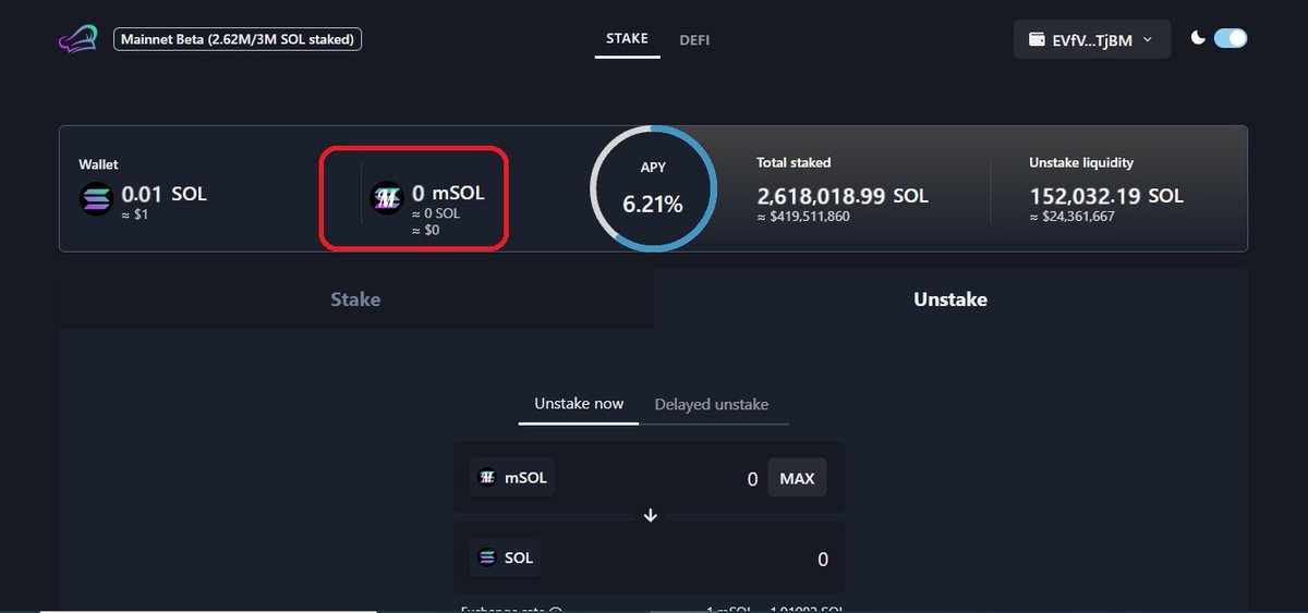 promthuan's tweet photo. @MarinadeFinance Hello i have some question about my stake mSol = 6.53 on yesterday i see msol 6.53 at stake result but today not found this case it abnormal right? https://t.co/5TJXbPbXZT