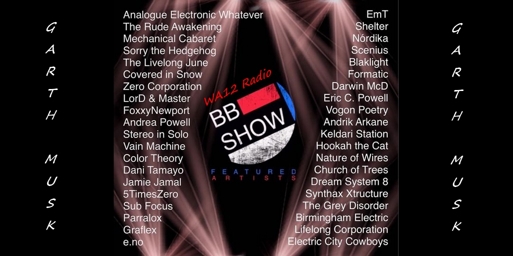 WA12RadioShow's tweet photo. #Retweet - @Stereo_in_Solo: BBShow 05/10/21 @WA12RadioShow
https://t.co/bP6OFuLvrJ
ft @enoversum @nordikamusic @BlakLightband @natureofwires @DreamSystemBand @belectricband #Foxxynewport @churchoftrees @ecpowellmusic Hookah the Cat #Formatic #Shelter &… https://t.co/jIx7Yj1i4e