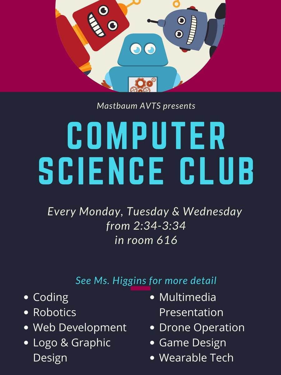 mrsmathmagician's tweet photo. Come explore a world of possibilities! #CSForAll #ComputerScience #MastbaumAVTS https://t.co/62gogR4bH8