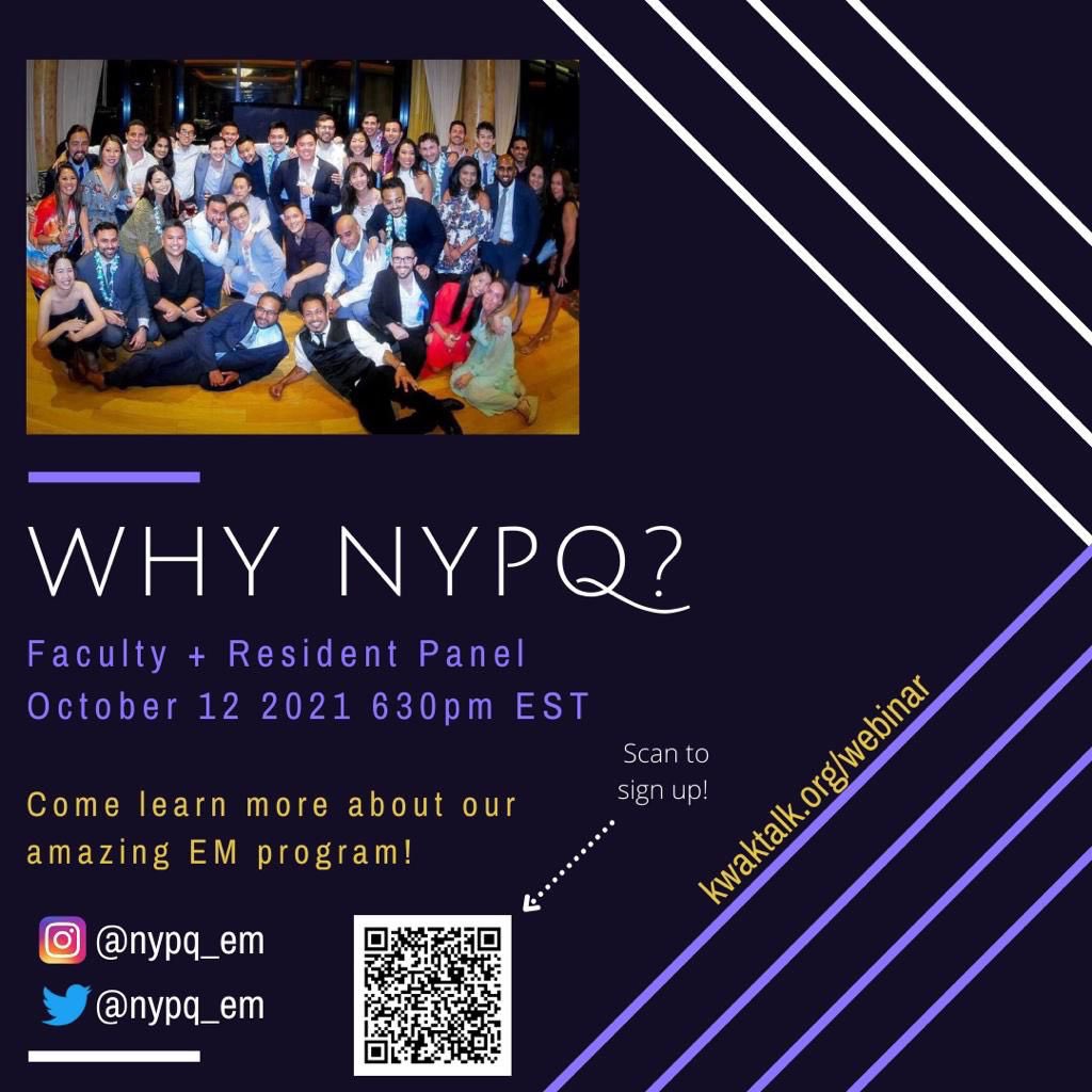 It’s that time of year again! Come find out what we are all about! 

Faculty and Resident Panel next week, 10/12/21 @ 6:30 PM

Info down below! Follow our blog and IG as well 🙌

#emergencymedicine #acep #residency #nypqem #nypq #interviewseason