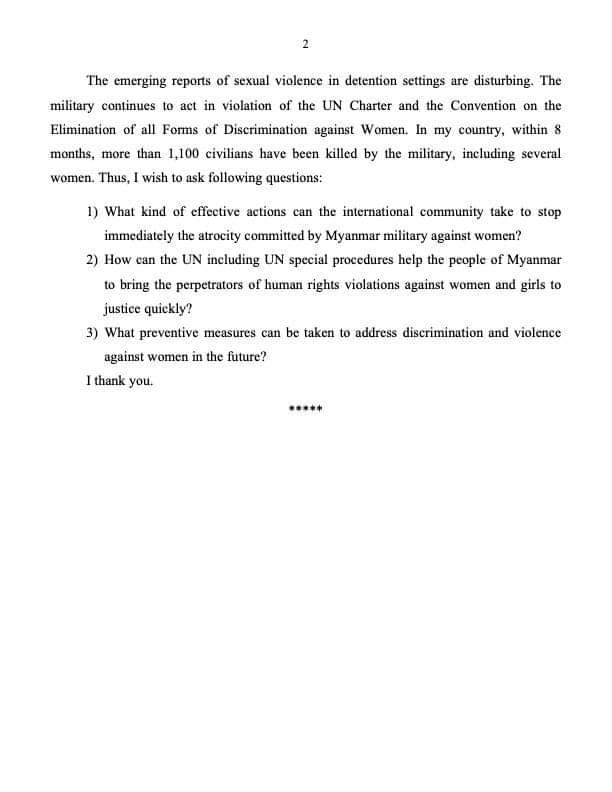 NUGMyanmar's tweet photo. Intervention by Ambassador @KyawTun62907405 , Permanent Representative of Myanmar to the United Nations at the Interactive Dialogue of the Third Committee on Agenda Item 29: Advancement of Women on 5 October 2021
Read details in following picture &amp; here 👉https://t.co/VFEZzIV621 https://t.co/Fc2oJjj64c