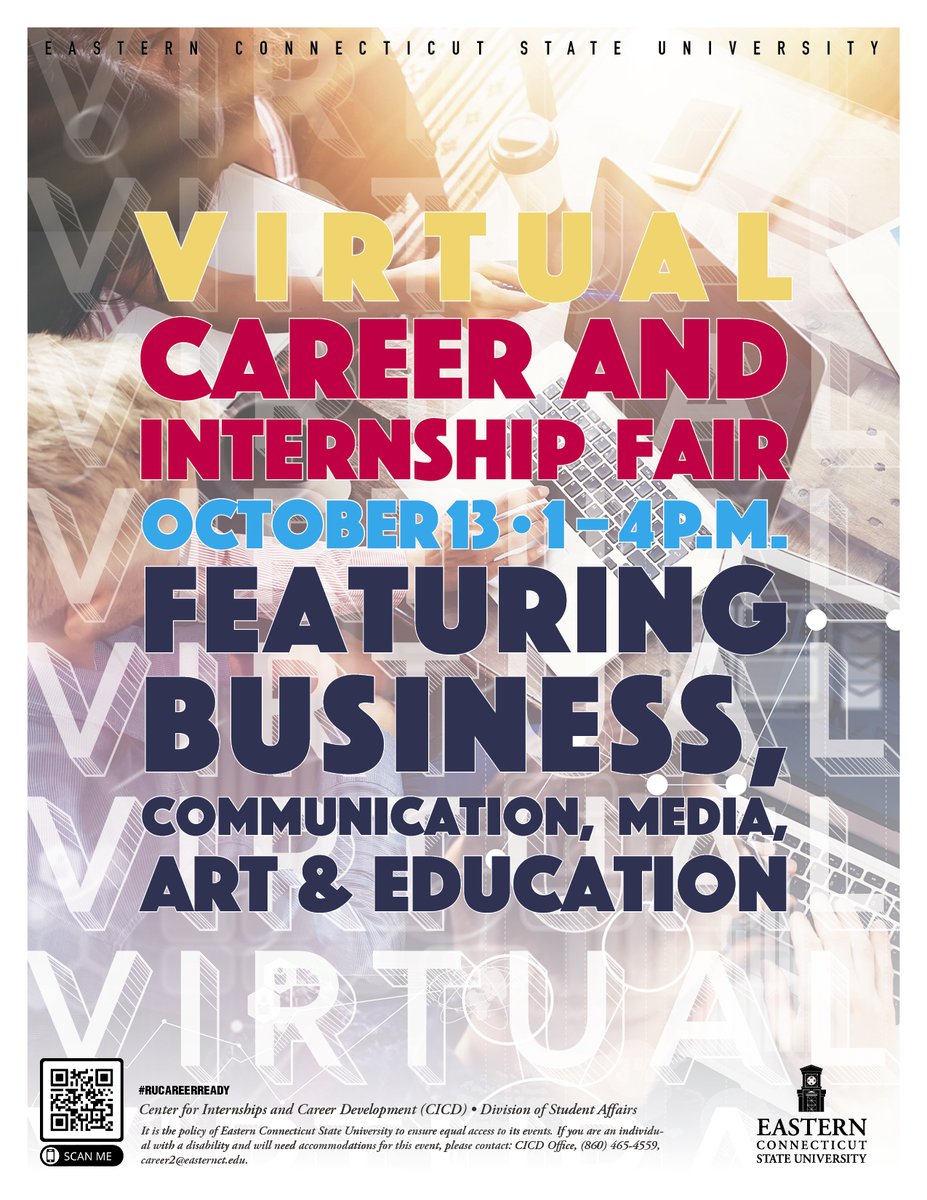 EasternCareer's tweet photo. Hello Warriors! Sign up for our virtual career and internships fair to find the internship or career that best suits you. You can register for our fair by scanning the QR code below! Hope to see you all there next week on Wednesday (10/13)!! 📊💻 https://t.co/9bWmb1JrgF
