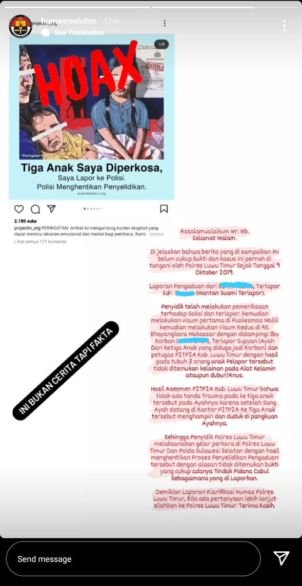 evimsofian's tweet photo. Dicap hoaks oleh yg punya kuasa sdh jadi risiko wartawan masa kini. Isi "klarifikasi" pun tak ada yang baru, semua sdh ada ditulis di artikel yg ditulis Eko Rusdianto. Yang bikin @projectm_org nyesek tuh kok ya seenaknya polisi sebar2 nama ibu korban? Etikamu di mana? https://t.co/oAzUrQCHsX