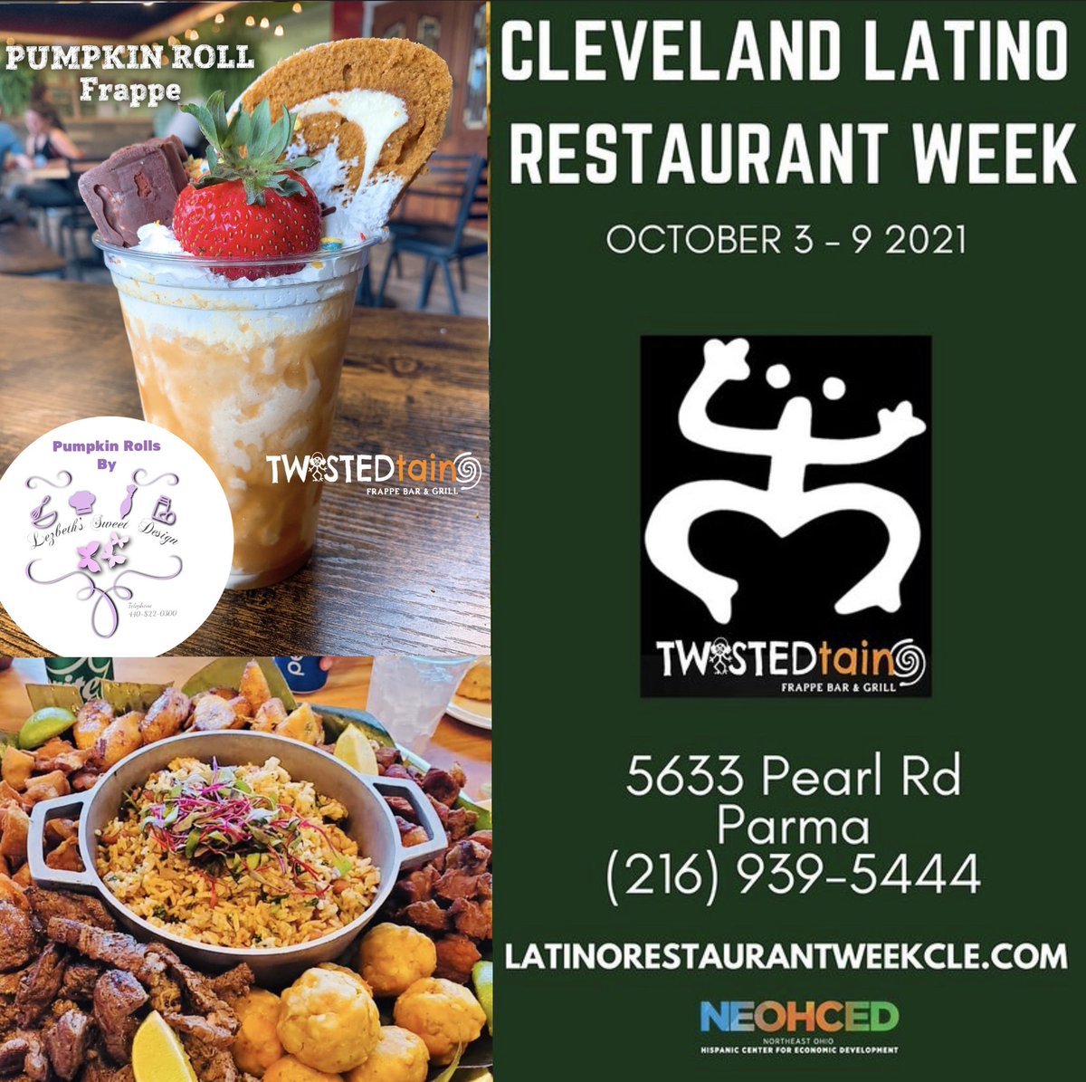 It’s our 3rd day in our #Clevelandlatinorestaurantweek celebration and people keep raving about finally tasting our delicious food. Come out and get 15% off your entire check til Saturday Oct 9th, 2021. Now featuring our Lezbeth’s Pumpkin Roll Frappe. twistedtaino.com