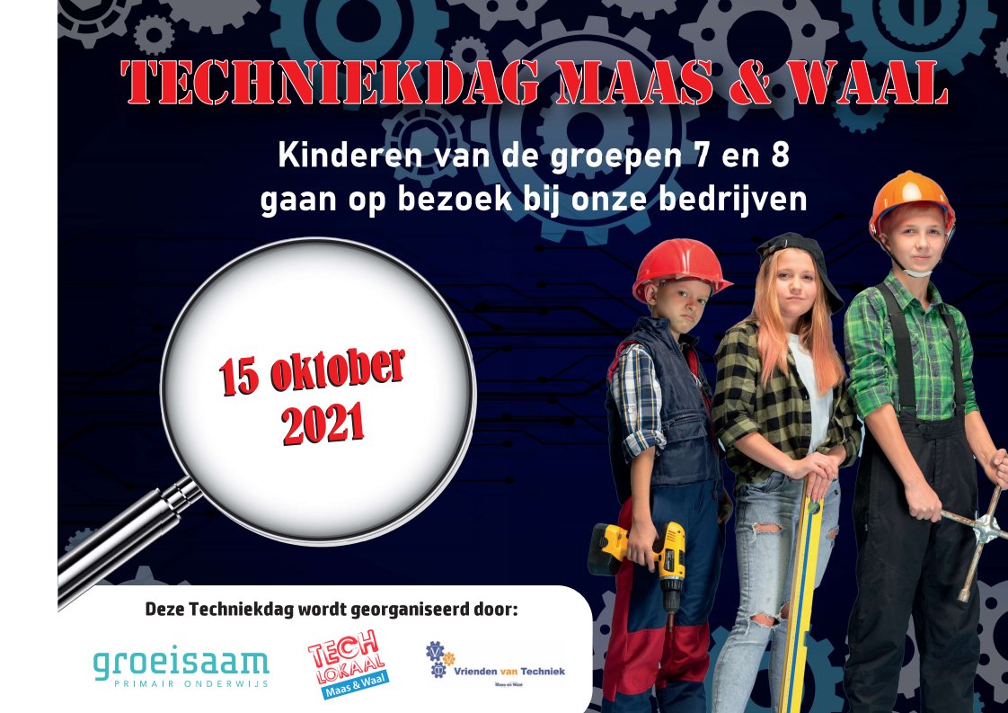 TechLokaal's tweet image. De 2e #Maas &amp;amp; #Waalse Techniekdag: 
500 leerlingen uit groep 7 en 8 gaan naar één van de 25 deelnemende bedrijven. 
Een mooie afsluiting van de #kinderboekenweek, worden wat je wil. Door zien, horen én ervaren opent zich een wereld 
van Techniek voor de toekomst van morgen!