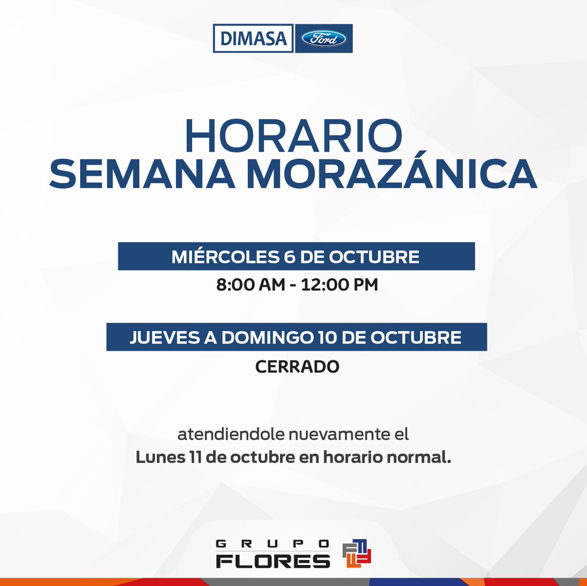 FordDimasa's tweet photo. ⚠ AVISO

#GrupoFlores informa a clientes, proveedores y población en general.

#Honduras https://t.co/Kjfws6jv7G