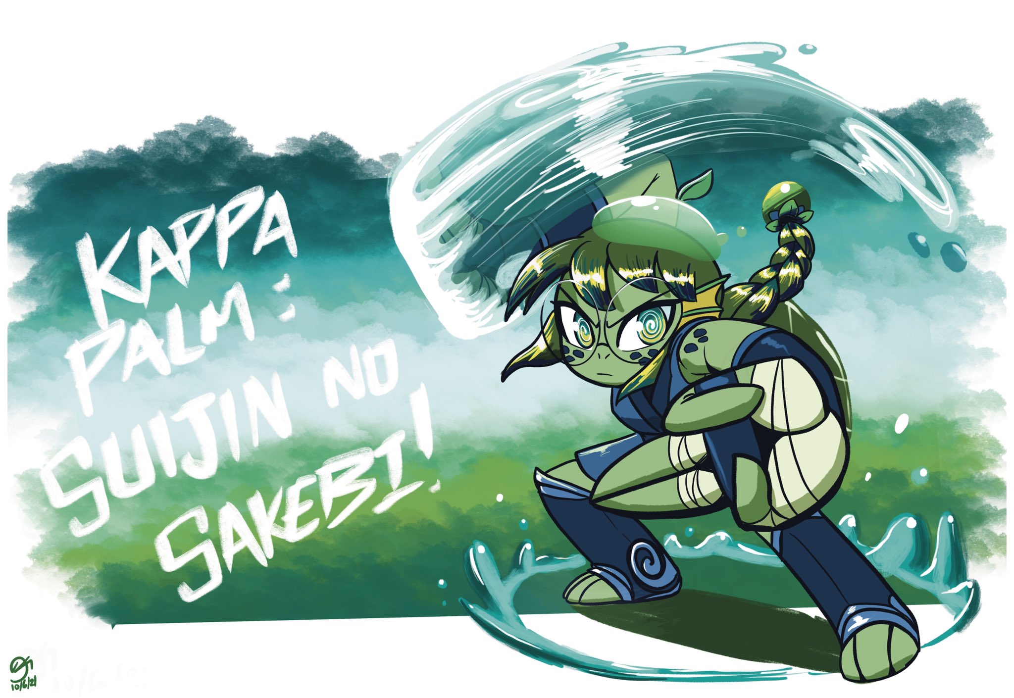 MinionkingKarl⭐️Story on X: "For today's #YokaiTober prompt it's Kappa day! XD This time I my own Kappa OC, Kana Kawamoto! Charging up finishing move from her family's Kappa Palm