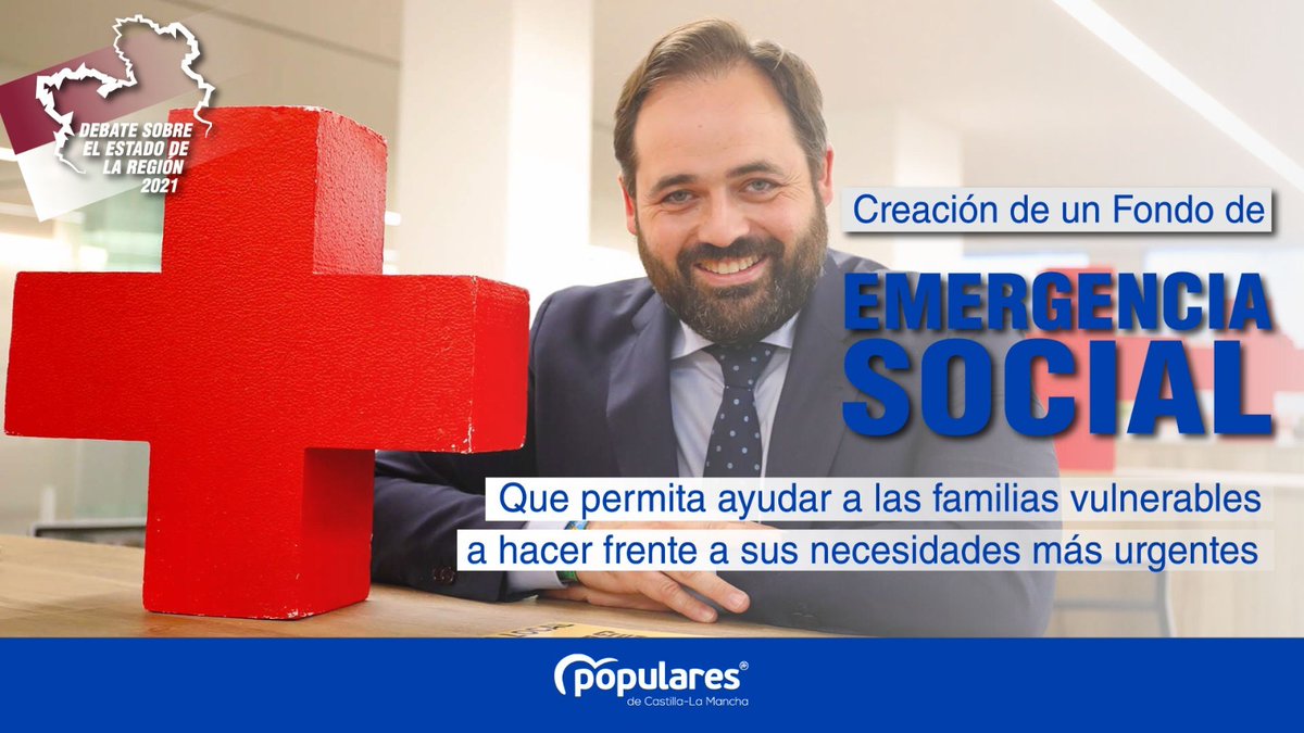 PP_CLM's tweet photo. 🔵 Proponemos un Fondo de Emergencia Social, reagrupando e incrementando las partidas destinadas a tal fin para ayudar a las familias vulnerables a hacer frente a sus necesidades más urgentes.

#ListosParaGobernar con @paconunez_ https://t.co/Zv6dBqErpA