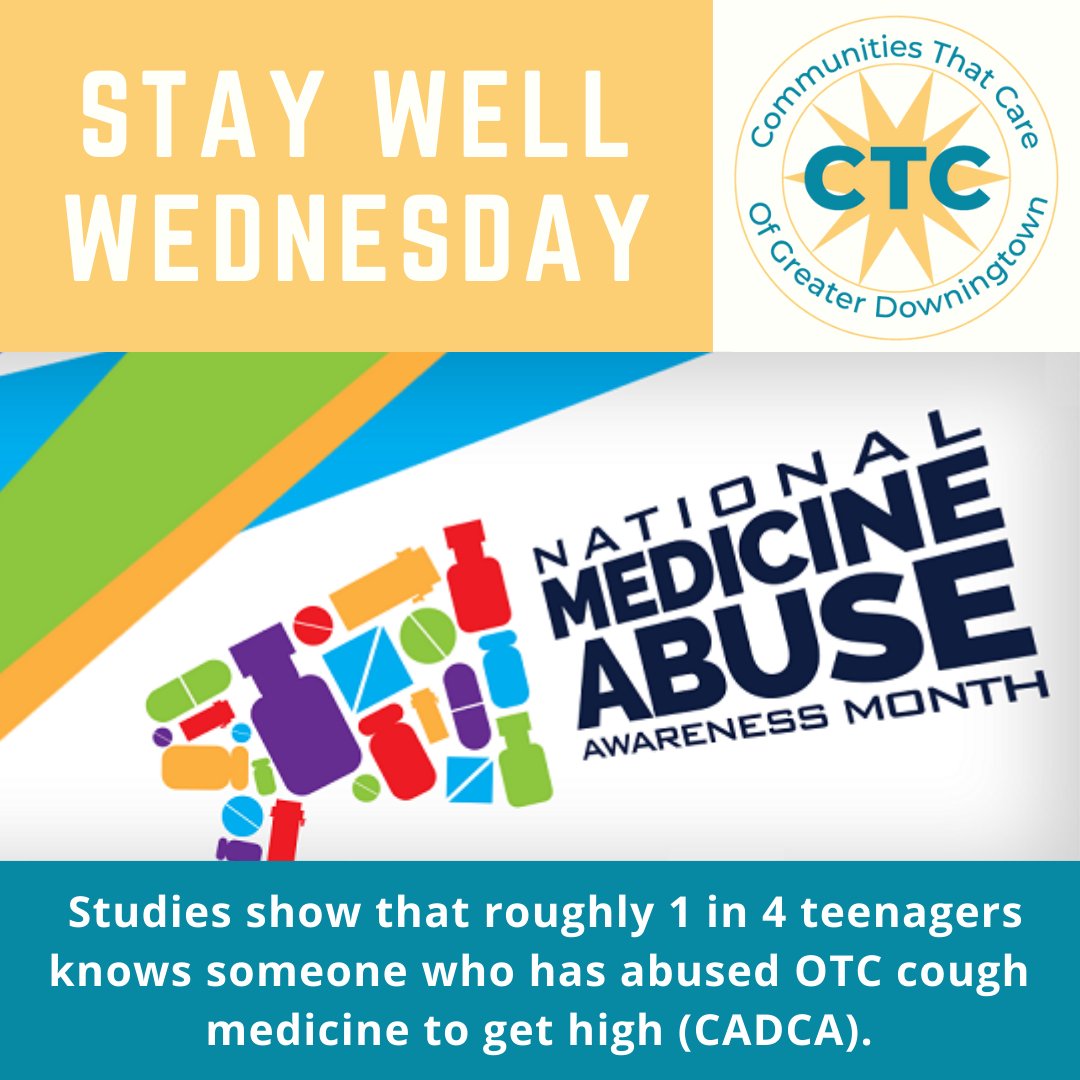 DtownCTC's tweet photo. Did you know that October is National Medicine Abuse Awareness Month? Learn the facts about teen medicine misuse & what you can do to prevent it here: https://t.co/fOBylc9Yqa @CADCA #PreventMedMisuse #staywellwednesday #preventionworks https://t.co/O6s4J1Szzb