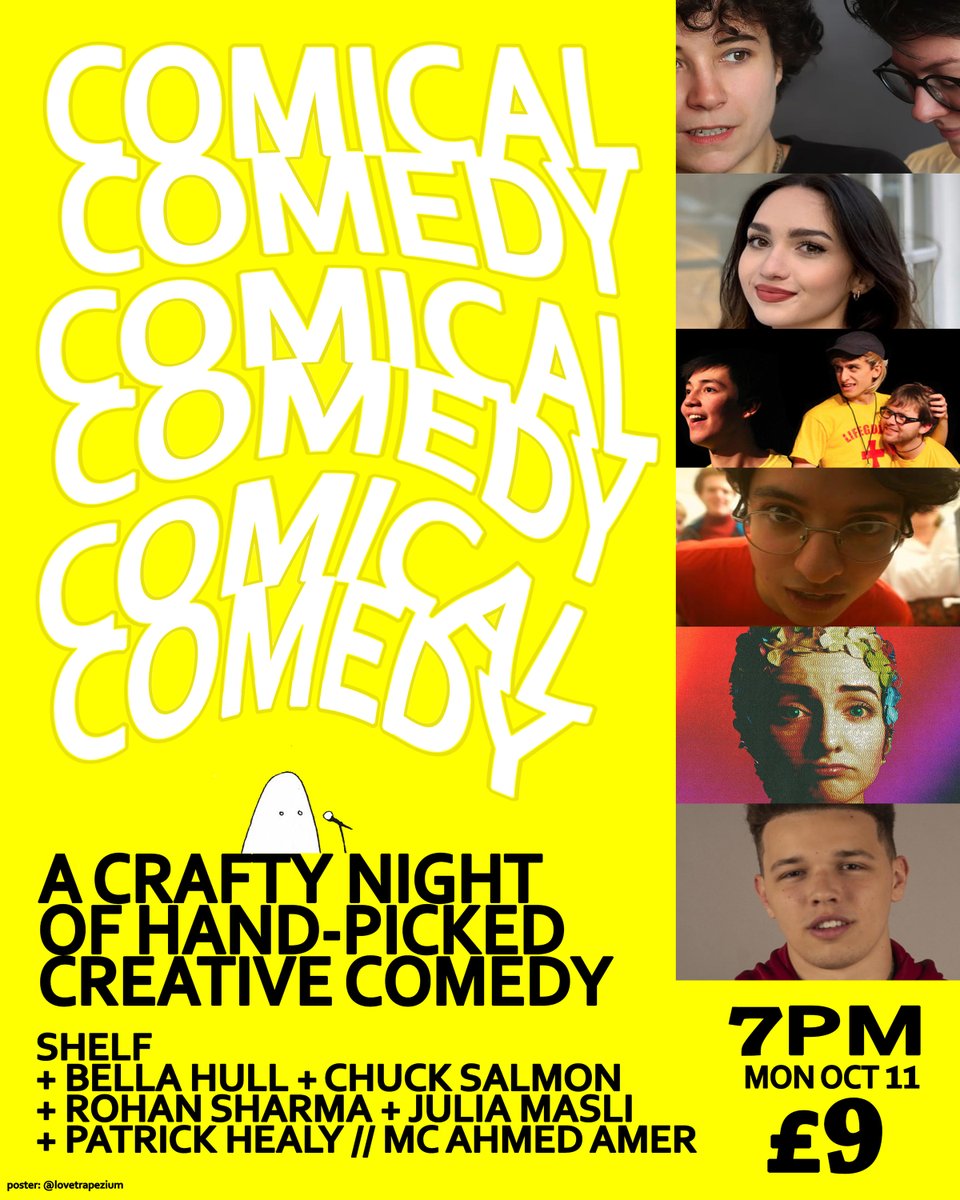comedy_comical's tweet photo. It's a comedy night. We need money so please buy a ticket. 

with: 
@shelfcomedy 
@bellabellahull 
@JuliaMasli 
@petrukpls 
@rohanshar_ 
@chuckle_salmon 

venue: @SignatureBrewE8 
time: @7pm doors on mon 8th oct. 

tix: @ https://t.co/PyLpHY8t7H
low on chars. come thoug https://t.co/skld3g5GNK