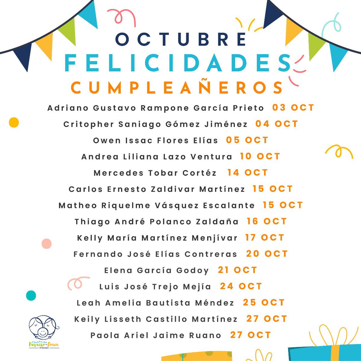 Felicitamos a todos los cumpleañeros de octubre 🤩🥳 ¡Qué disfruten junto a todos sus seres queridos! 🥳