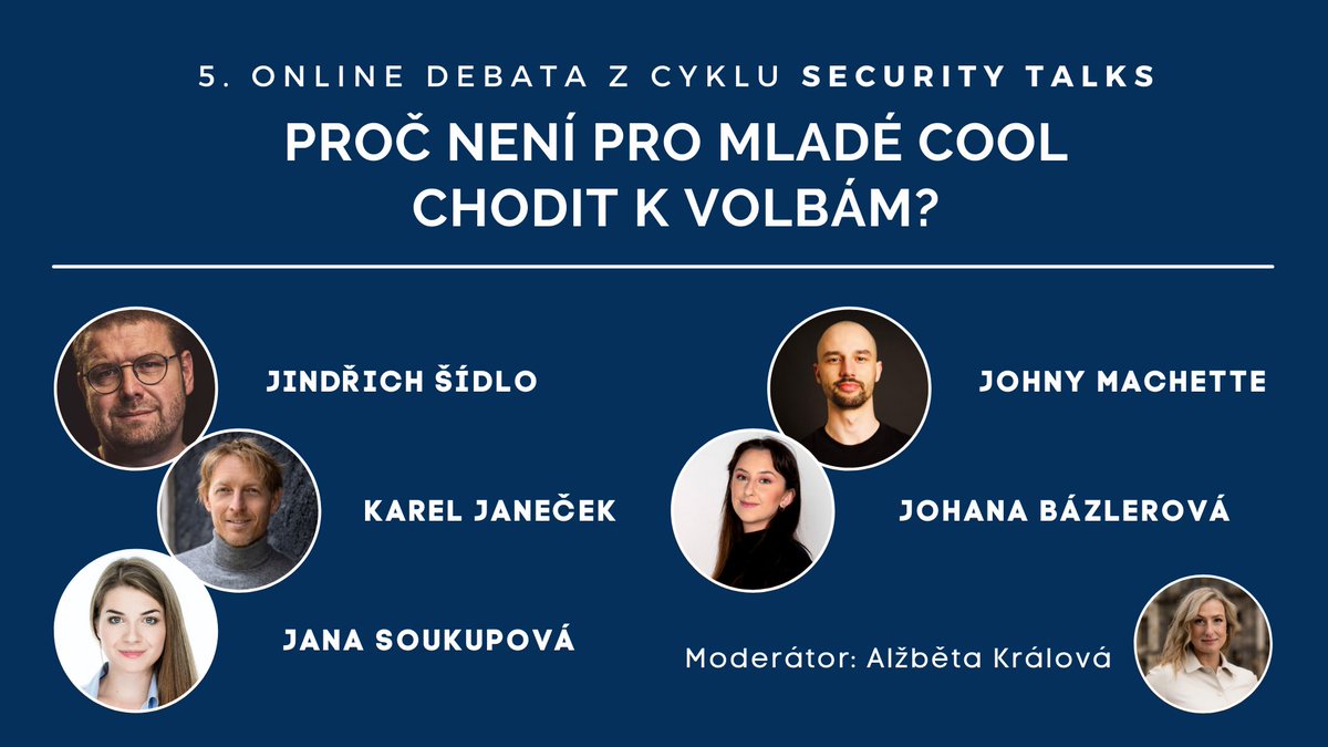 us_czech's tweet photo. Proč není pro mladé cool chodit k volbám? Už vysíláme: https://t.co/M2aCweccPr
@jsemvobraze @jindrichsidlo @JohnyMachette @Soukupova_Jana @janecek252 @KralovaAlzbeta #ivlp #securitytalks https://t.co/1JkbUY6pTw