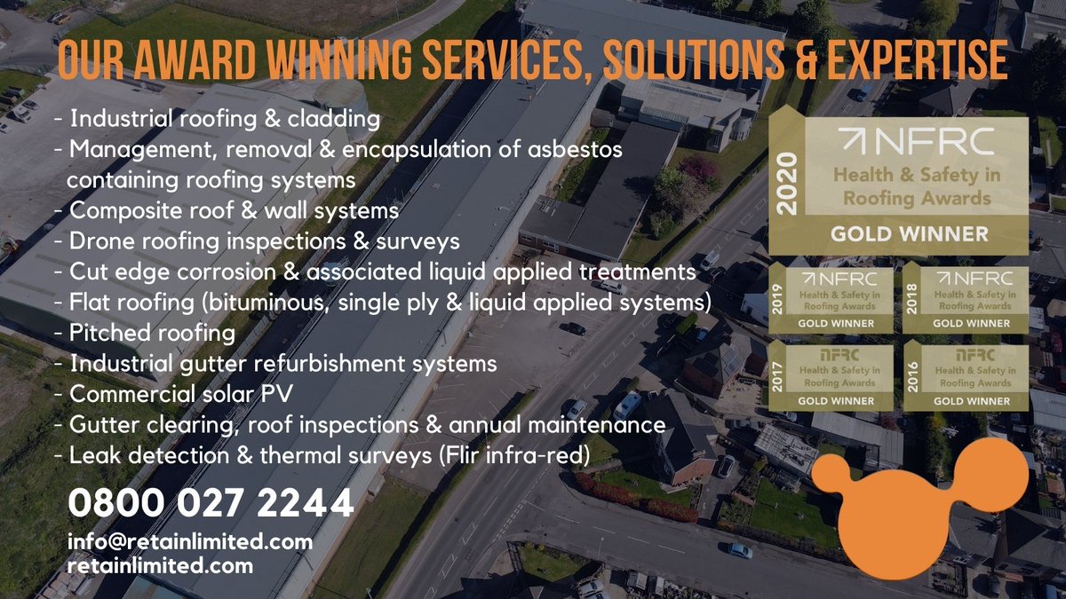 RetainRoofing's tweet photo. Professional services, solutions &amp; expertise from Retain Limited - your reliable award winning industrial &amp; commercial #roofing company. For all your roofing needs contact us on 0800 027 2244 or email info@retainlimited.com for a free no-obligation quotation #construction https://t.co/yqvK17jTrJ