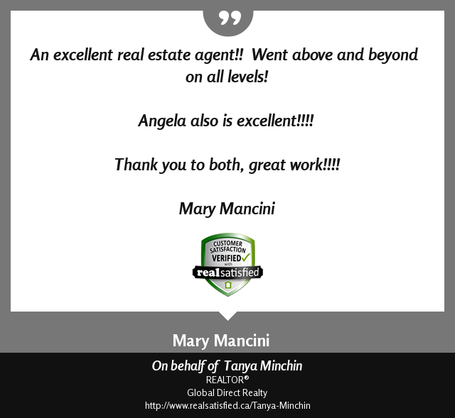 Thanks! And thanks to Angela for her PM services!  realsatisfied.ca/Tanya-Minchin via <a href="/realsatisfied/">RealSatisfied</a>