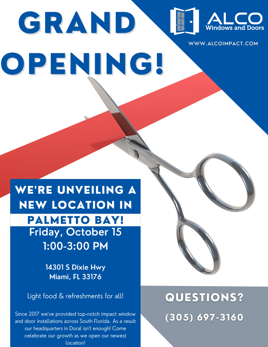 southdadecc's tweet photo. Grand Opening at the Alco Windows and Doors. Friday, October 15th, 2021 at 14301 S Dixie Hwy
Miami, FL 33176.
#grandopening #opening #smallbusiness #fashion #congratulations #promo #comingsoon #love #newstore #congratulation #cutlerbay #homestead #miami #support https://t.co/MPDKkTG1zT