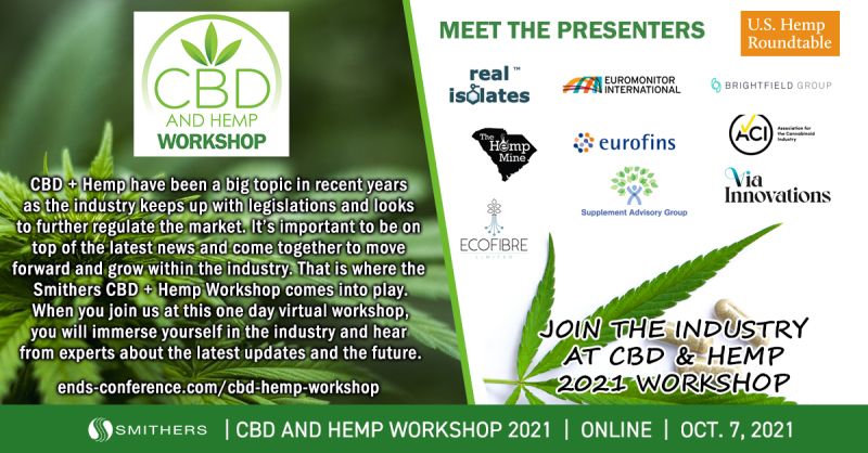 eurofinsusfood's tweet photo. Join Vanessa Snyder, Business Development Director, Eurofins, as she joins  expert panelists at the CBD &amp; Hemp 2021 Workshop on Thursday, Oct 7  at the "A Look at the Future Hemp Landscape" panel.
Learn more: https://t.co/e0PZsqblx4
#HempIndustry #eurofinsusfood #testingforlife https://t.co/u4xkXNEpB0