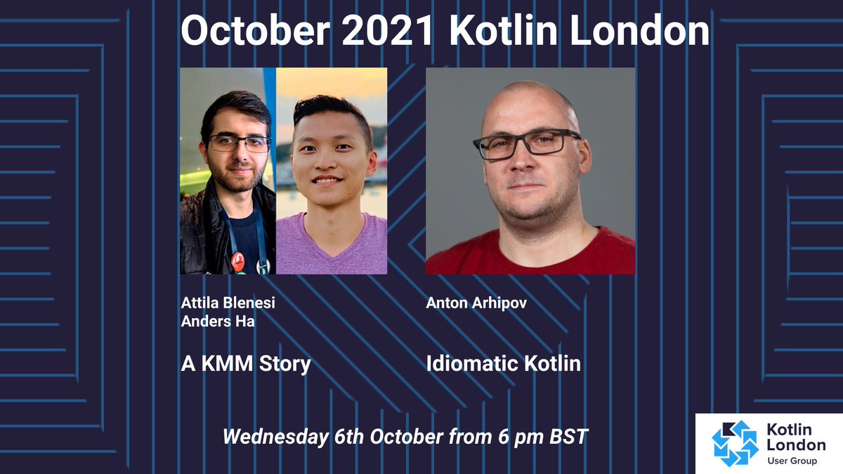 Join us in an hour! @ablenessy and <a href="/_andersha/">Anders Ha</a> will tell us about a " #KMM story - from first feature to Mobile mono-repo  
<a href="/spheremessenger/">Sphere 💬</a> while <a href="/antonarhipov/">Anton Arhipov</a> from <a href="/jetbrains/">JetBrains</a> will talk about "Idiomatic #Kotlin - from code style to DSLs" buff.ly/3B58lc0