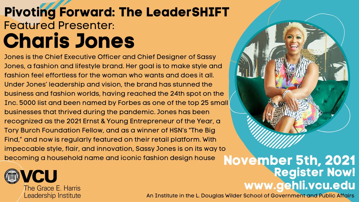 VCU_GEHLI's tweet photo. Leading up to our Annual HIGHER Ground Women's Leadership Conference on Friday, November 5th, we are highlighting our amazing guest speakers!
Meet Charis Jones!
#VCU #GHELI #TheLeaderSHIFT
Register here! https://t.co/a5XRuRjNAJ https://t.co/jaFzjyZW8l