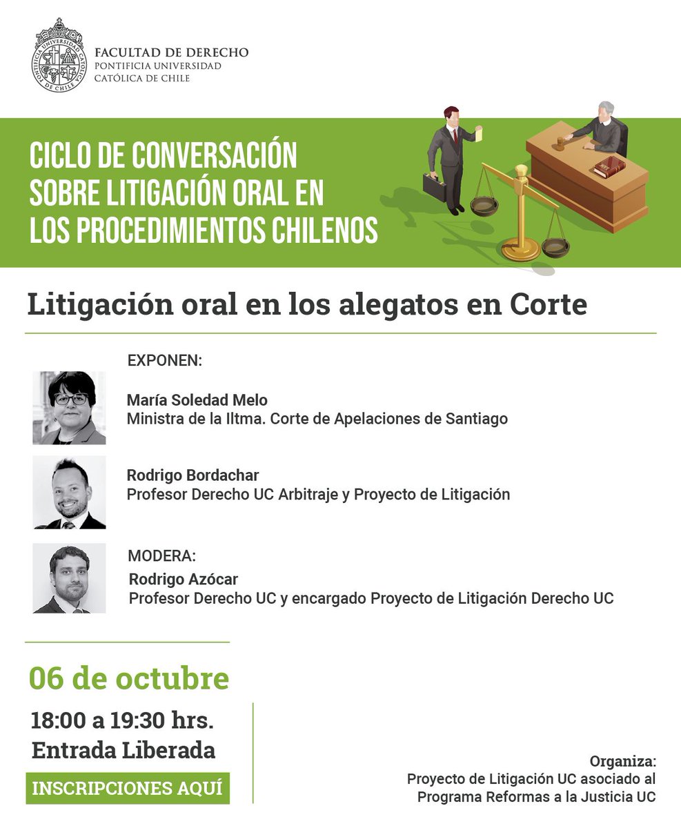 Hoy a las 18:00 horas, quedan todos cordialmente invitados a conectarse y participar en este interesante conversatorio organizado por @derechoUC. En él participará nuestro socio <a href="/r_bordachar/">Rodrigo Bordachar Urrutia</a> 
Inscripciones en: docs.google.com/forms/d/e/1FAI…
