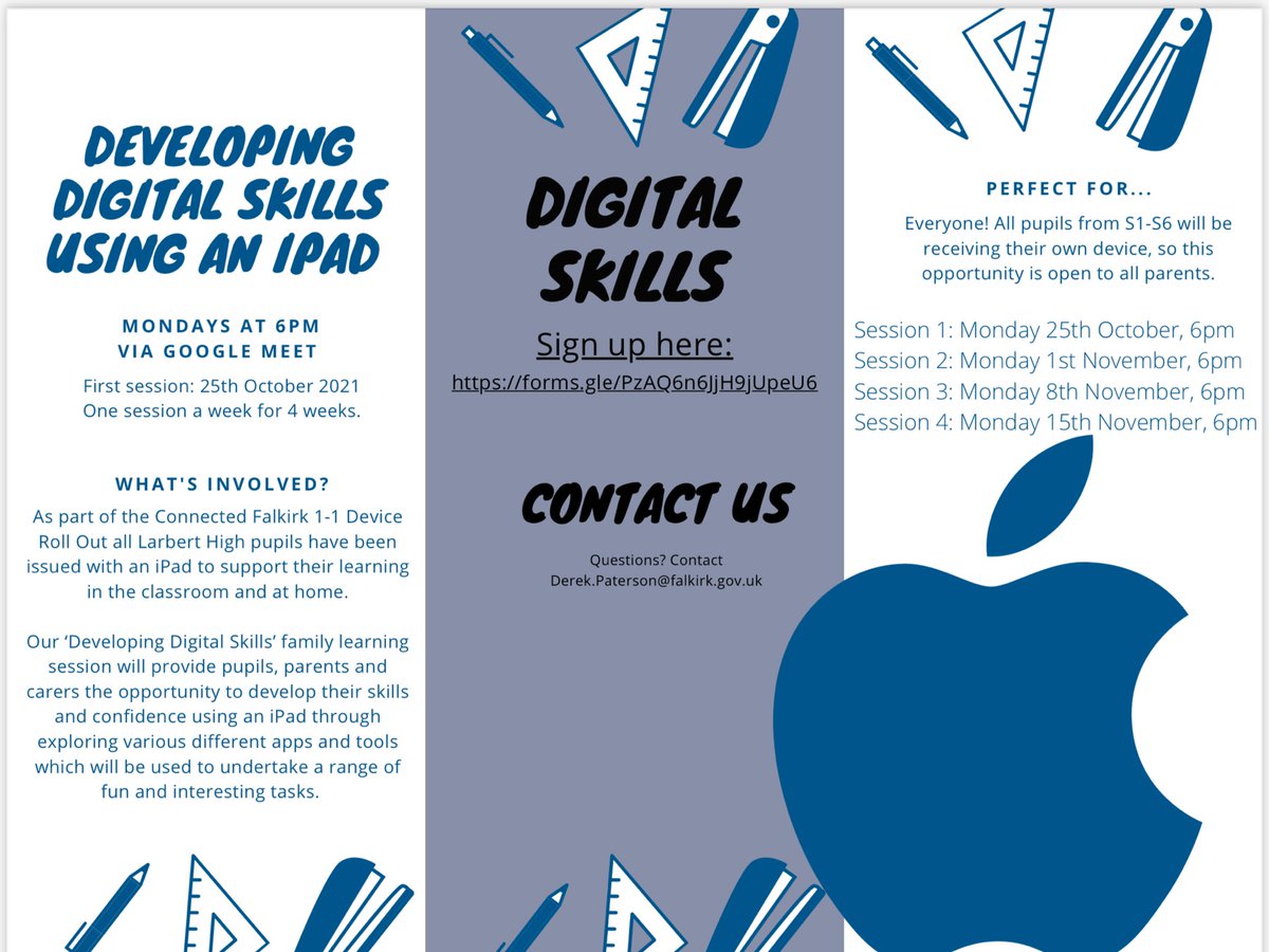 We are really looking forward to starting our first Digital Skills Family Learning Sessions after the October Holidays. Any families interested in attending should sign up via the following link: forms.gle/PzAQ6n6JjH9jUp…