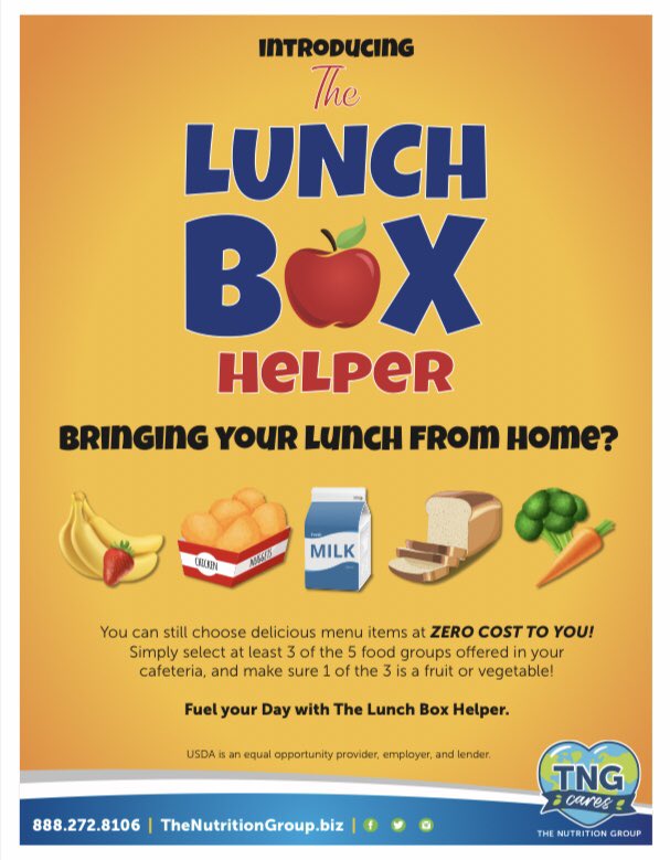 Holly Smith (@tng_valleygrove) on Twitter photo Valley Grove Families,
Is your child bringing lunch from home? You can still choose delicious menu items at zero cost to you with our Lunch Box Helper Program! #TNGCares #SchoolLunch #LunchBoxHelper <a href="/ValleyGroveSD/">Valley Grove School District</a> @VGSDSimmons <a href="/JoTNGRocks/">TNGTeamRaybuck</a> Valley Grove Families,
Is your child bringing lunch from home? You can still choose delicious menu items at zero cost to you with our Lunch Box Helper Program! #TNGCares #SchoolLunch #LunchBoxHelper <a href="/ValleyGroveSD/">Valley Grove School District</a> @VGSDSimmons <a href="/JoTNGRocks/">TNGTeamRaybuck</a>