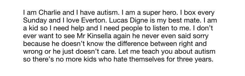 emmakraff's tweet image. Charlie asked the teachers to read how he feels, because he’s struggling in school. Nice to see @everton and @liamstarkey84 got a mention as the most important things about him - shows what a difference they make to his life!!!
