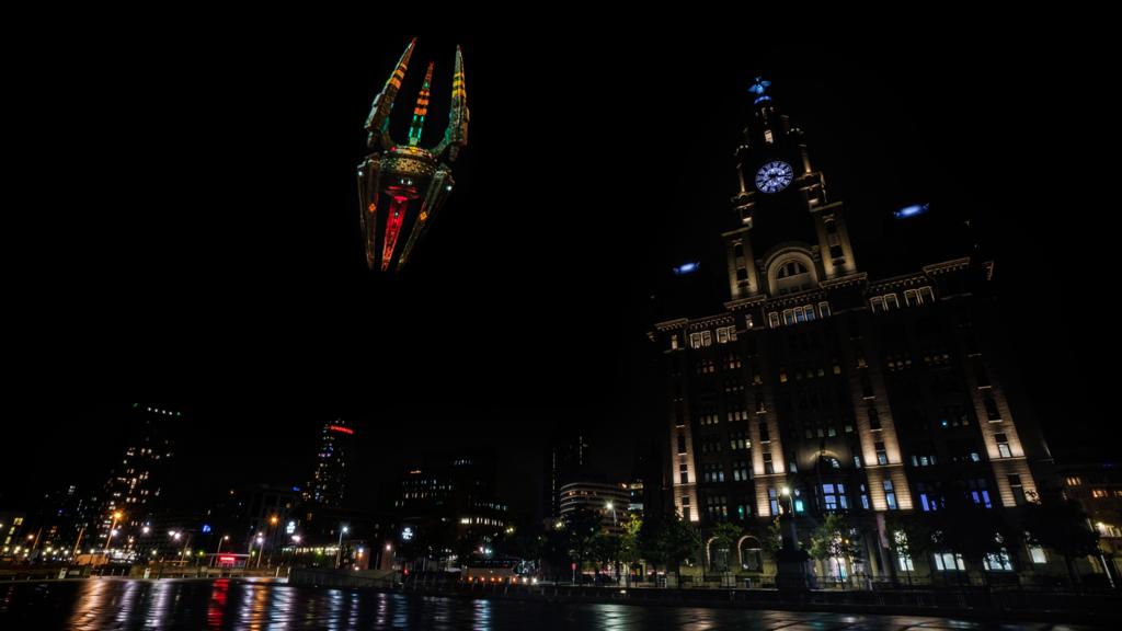 Mysterious aircraft seen tonight over the Liverpool docks! #DoctorWho