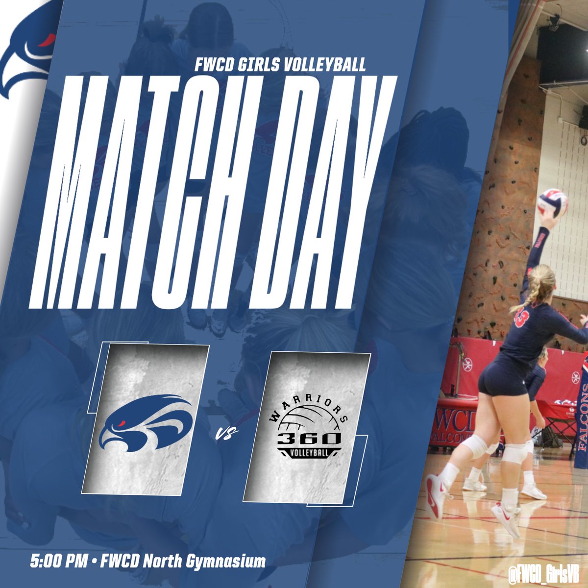 Falcons face the 360 Warriors this afternoon in the North Gymnasium. Come out at 5:00 PM and cheer on our Falcons! #FWCDTogether #FWCD #FlyHigher #FWCDAthletics