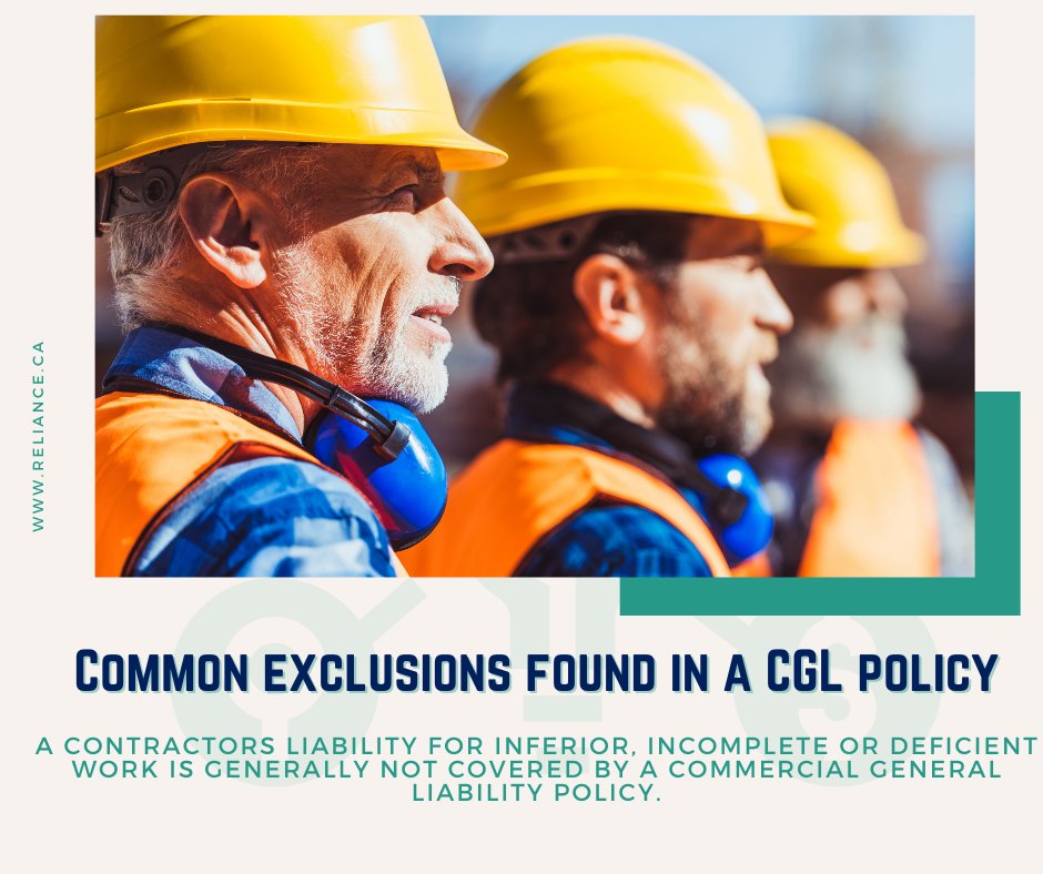 relianceins's tweet image. One of the most common exclusions found in a CGL policy is "Work performed exclusion," find out more on our latest blog: bit.ly/CGL_201

#CGL #insurance #commercialgeneralLiability #digitalmarketing #smallbusinessinsurance #BusinessResources #CGLExclusions #CGL