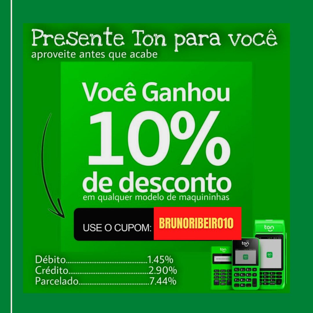 Você ganhou 10% off para comprar sua maquininha Ton 🤩

Acesse o site e garanta já a sua ➡️ bit.ly/cupom10offmaqu…

#ton #maquinaton #stone #maquinadecartao #tonmaquinas