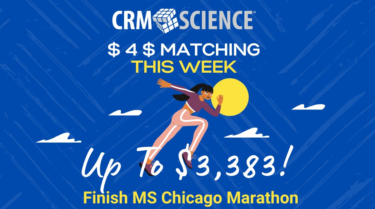 CRMScience's tweet photo. 🏃♀️ Finish MS: Chicago Marathon | $4$ Matching
Day 3 | CRM Science is matching donations made to the Salesforce Sole Survivors team, up to a total of $3,383! Help them reach their goal of $60,000!
Donate Here➡️ https://t.co/tpoWjB3O1h
#finishMS #PledgeOne #TechForGood https://t.co/PBoqIAhpgH
