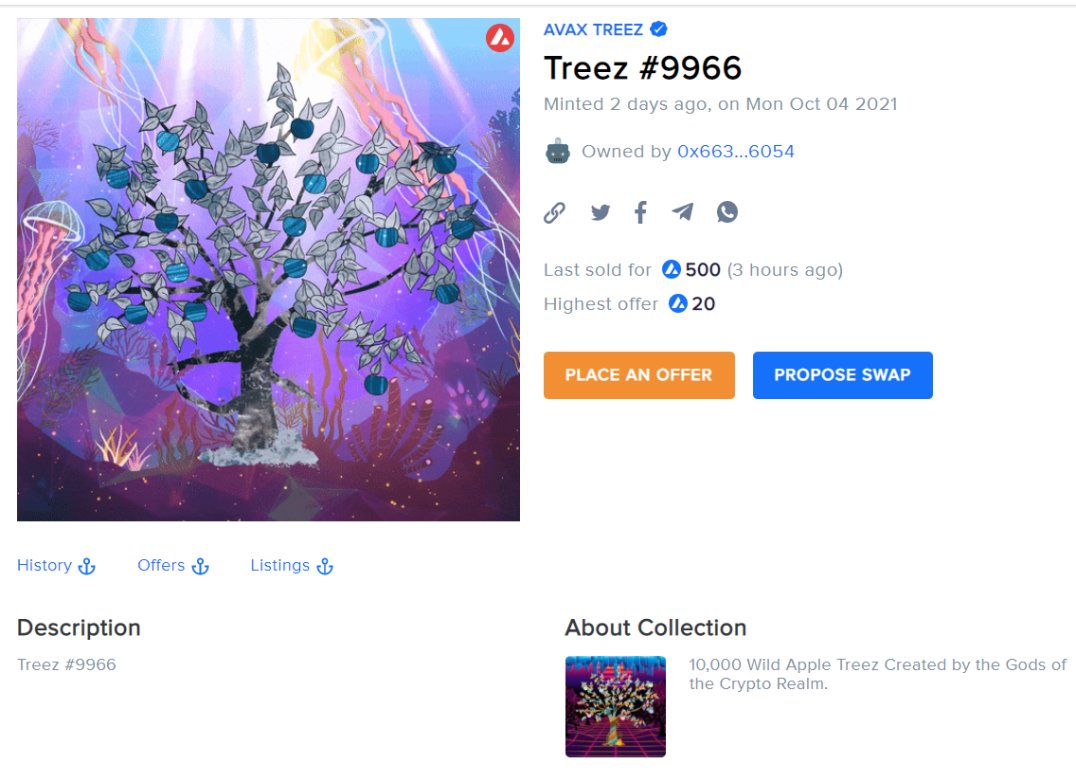 AvaxTreezNFT's tweet photo. New Record Sale ! 
@NFTradeOfficial
Treez #9966 is now sold for 500 #AVAX  
https://t.co/mK1HDiIYIu

#Avaxtreez #AvaxNftRush  #AVAX #Avalanche https://t.co/JZeBe1DUtp