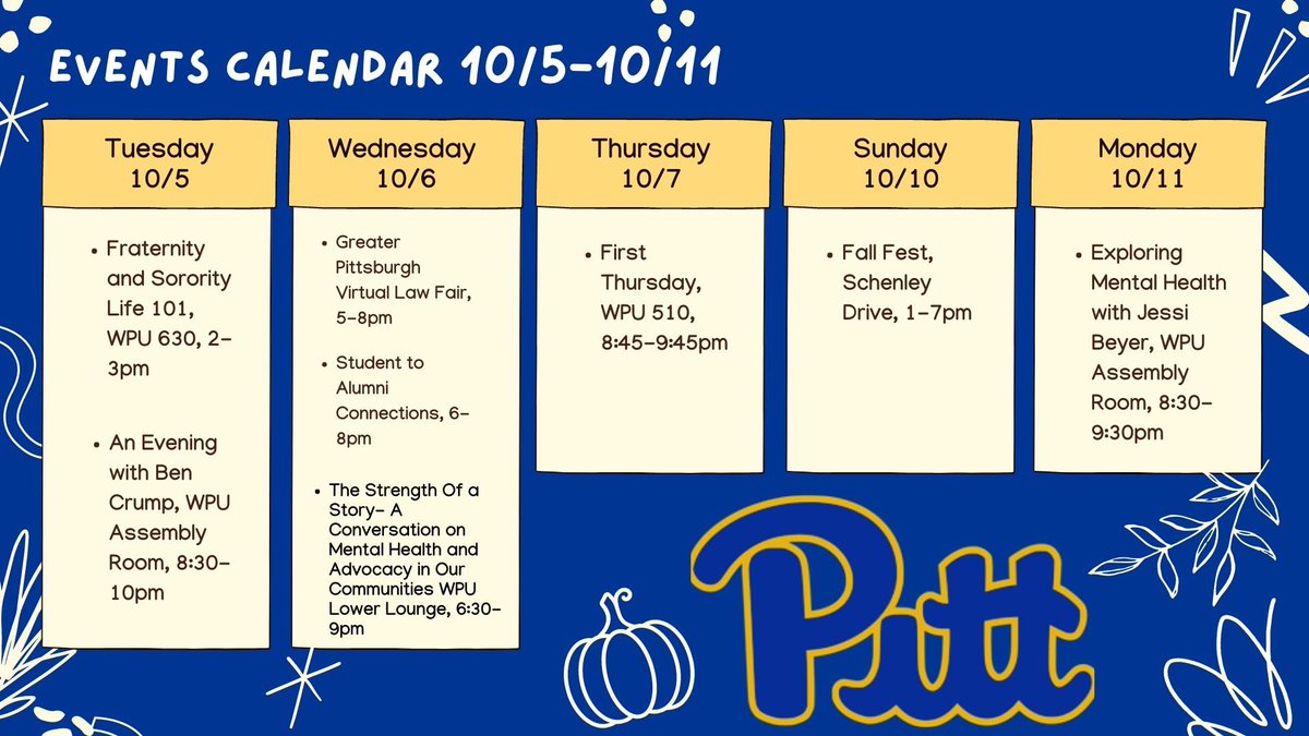 PittHolland's tweet photo. Check out this week's events!! https://t.co/Eof9t3ioKo