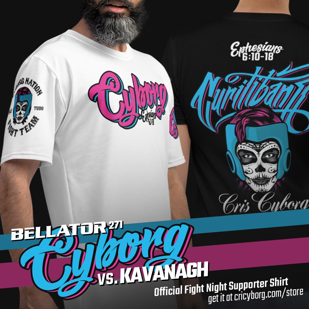 criscyborg's tweet photo. Get your official @criscyborg #CyborgNation uniform shirt before her Nov. 12th @BellatorMMA fight on @SHOsports and wear it the night of #Bellator271 
👇🏽👇🏽👇🏽👇🏽👇🏽👇🏽👇🏽
https://t.co/rPtC3Arhps https://t.co/UdQl6yoyD8