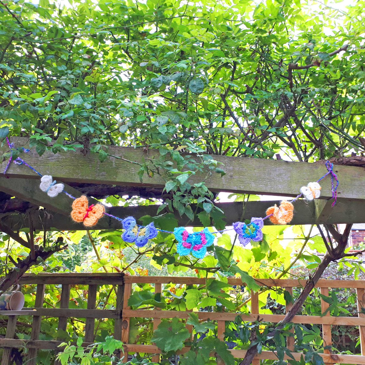 Hippystitch's tweet photo. Why not come along to the #ButterfliesandBees Sale &amp; buy enough #butterflies for a garland. Lovely! Sale dates:
Sunday 10 October &amp; Saturday 16 October 2021 from 10:30 - 12:30 in #RowntreePark #York just below @RPReadingCafe. Bring cash if you can!
#yarnstorming @Fr_RowntreePark https://t.co/LLAtYARxf9